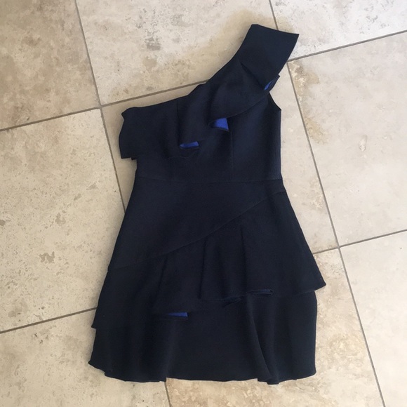 BCBG Off shoulder dress 4 Deep Navy w/ Royal - Picture 3 of 3